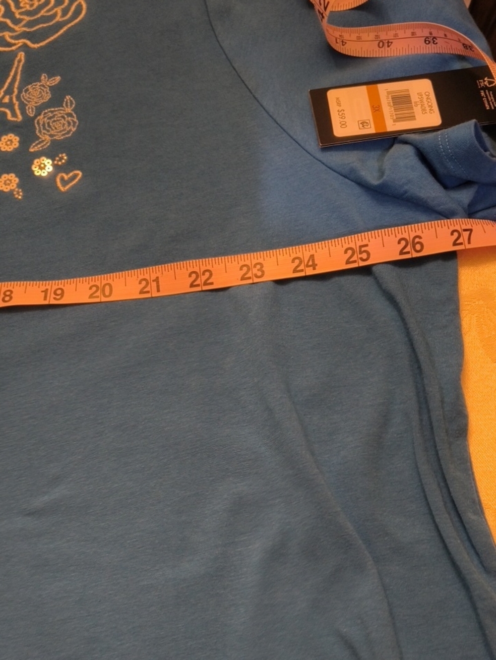 Karl Lagerfeld Turquoise Blue Rhinestone Script Tee - Picture 8 of 12